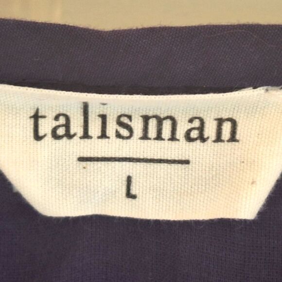 TALISMAN Gaia Dress Navy Blue 100% Cotton Lined Pockets Tie Back Embroidery  L - Picture 13 of 16
